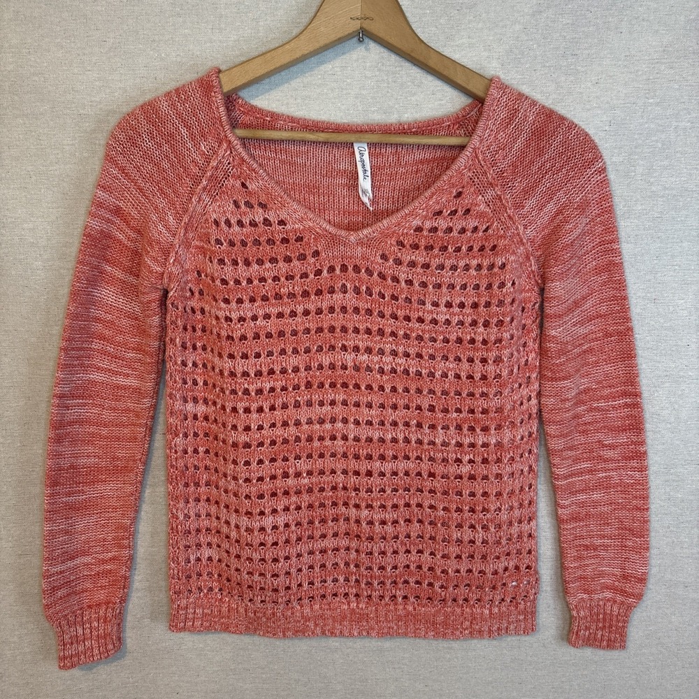Aeropostale Womens Peach Knit‎ Sweater Size XS Pullover Cotton Layering Cutout